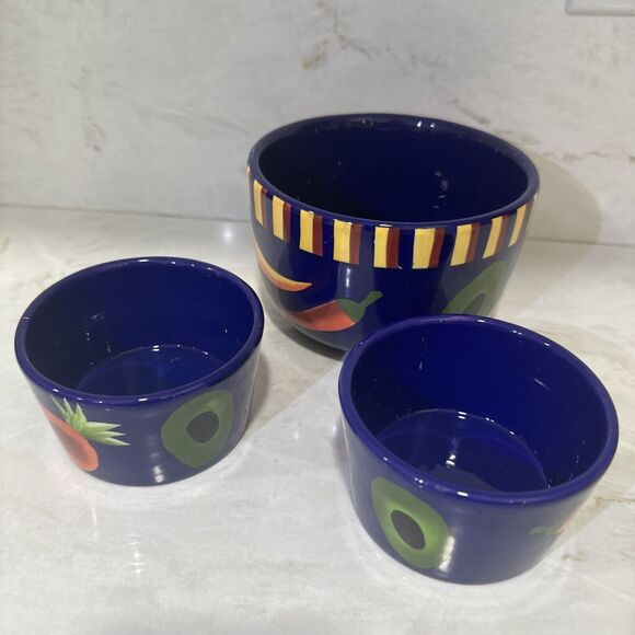 Crate & Barrel Blue All 5.25" x 3.25" Serving Bowl Set Of 3 - Picture 3 of 7